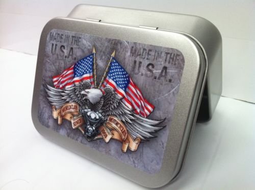 Eagle Flag American Chopper Motorcycle Cigarette Tobacco Storage 2oz Hinged Tin