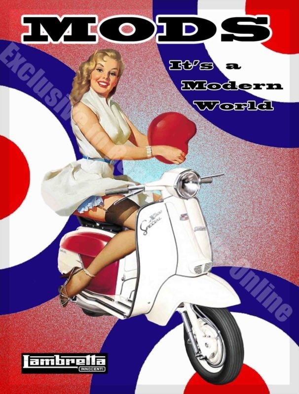 Scooter Mods Target, Classic Pin Up Girl, 60's Garage Old Medium Metal/Tin Sign