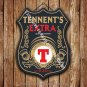 Tennent's Extra Beer Advertising Bar Old Pub Metal Pump Badge Shield Steel Sign