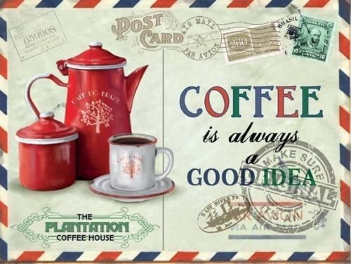 Coffee Beans Vintage Postcard, Kitchen Cafe Old Shop, Food, Small Metal/Tin Sign