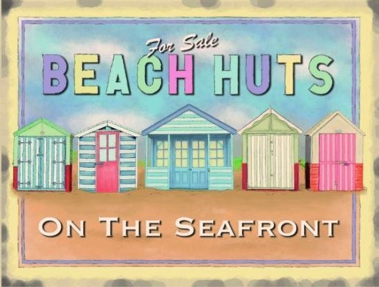 Beach huts, Seaside Holiday, Seafront, Bathroom Showeroom, Medium Metal/Tin Sign