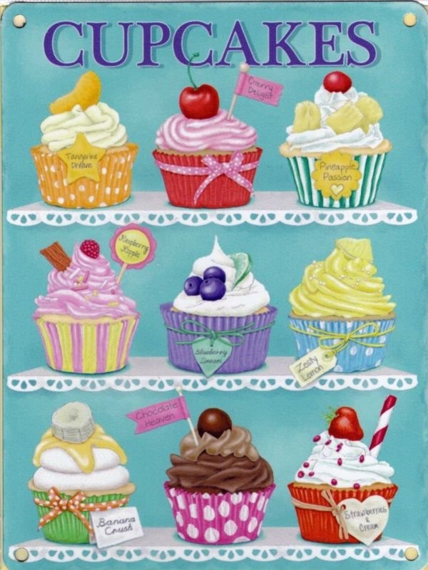 Cupcakes Baking Kitchen Vintage Retro Shabby Chic Cake Large Metal/Tin Sign