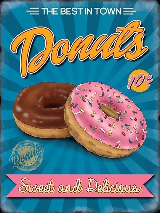 Donuts, 50's American Diner Cafe Kitchen Food Sweet Retro Small Metal/Tin Sign