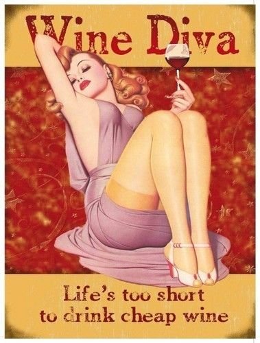 Wine Diva, Life's too short, Vintage Retro Girl Funny Gift Novelty Fridge Magnet