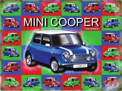 Mini Cooper (Old Style) Classic/Retro British Car, Small Metal/Tin Sign, Picture