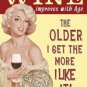 Wine Improves, Women Funny Vintage Pin up Girl Drink Red, Small Metal/Tin Sign