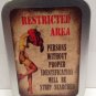 Restricted Area Funny Strip Searched Cigarette Tobacco Storage 2oz Hinged Tin