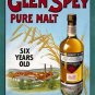 Glen Spey, Pure Malt Scotch Whisky, Pub, Bar & Restaurants, Small Metal/Tin Sign