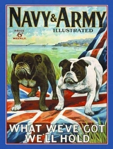 Navy & Army Forces, British Bulldogs, Dog, Vintage,Small Metal/Tin Sign, Picture
