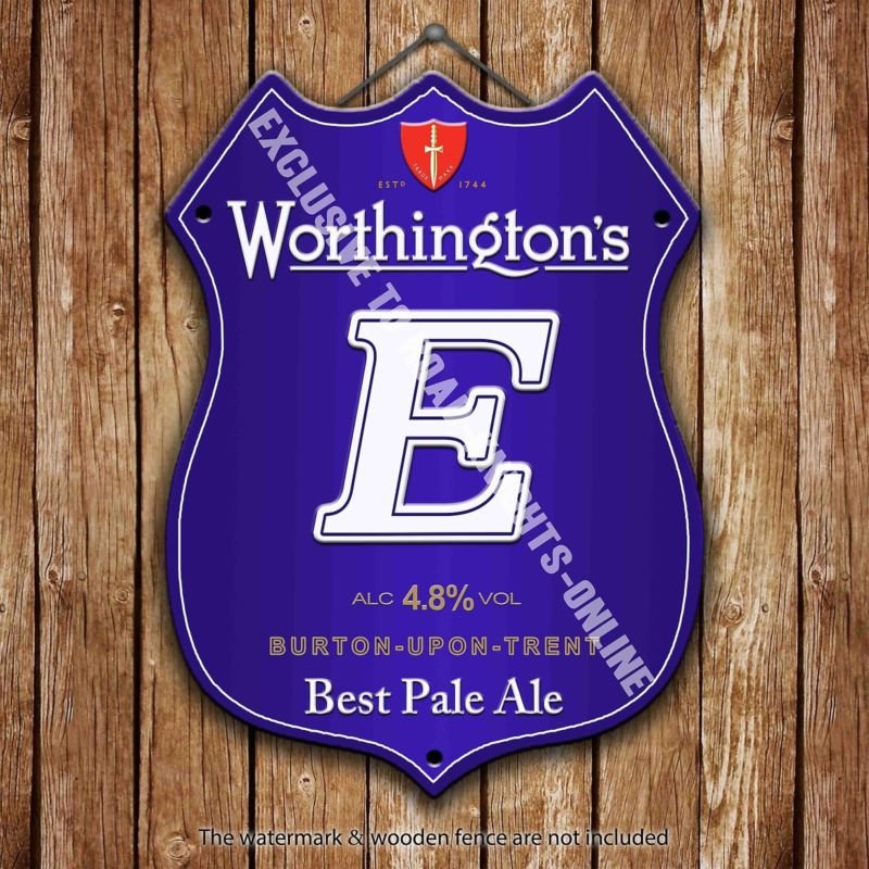 Worthington's E Beer Advertising Bar Old Pub Metal Pump Badge Shield Steel Sign