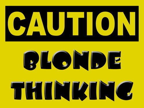 Caution Blonde Thinking, Funny/Humorous, Warning, Small Metal/Tin Sign, Picture