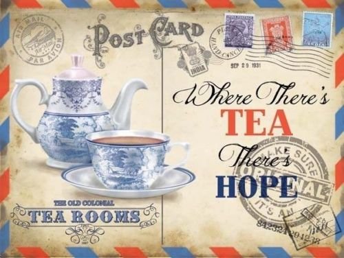 Tea Rooms, Vintage Postcard, Kitchen Cafe Old Shop, Food, Small Metal/Tin Sign