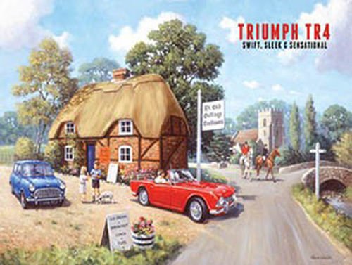 Triumph TR4, Tea Rooms Classic British Sports Car Old Mini, Small Metal/Tin Sign