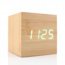 New Wooden Cube Alarm Clock USB Digital Voice Activated Desk Radio Retro School