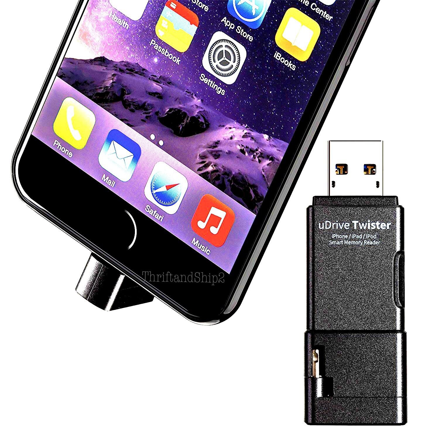 Apple iPhone Twister uDrive microSD Card Reader Lightning iPad iPod USB Sync New