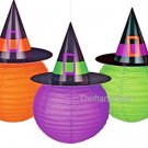 3 Halloween Witch Hat Lantern Round Paper Decoration 9" Party 3D Hanging Prop
