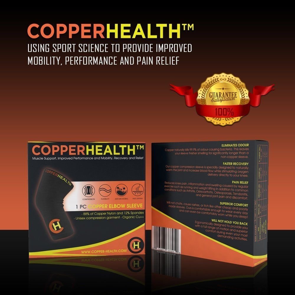 CopperHealth - Compression Elbow Sleeve, Guaranteed Highest Copper Content Large