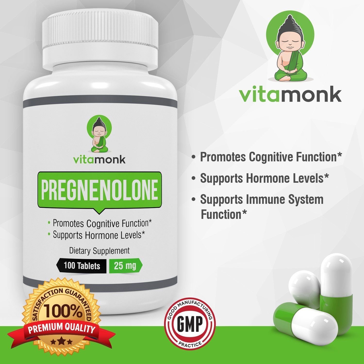 Pregnenolone 25mg Capsules by VitaMonk - Premium Pregnenolone Supplement 100 Cap