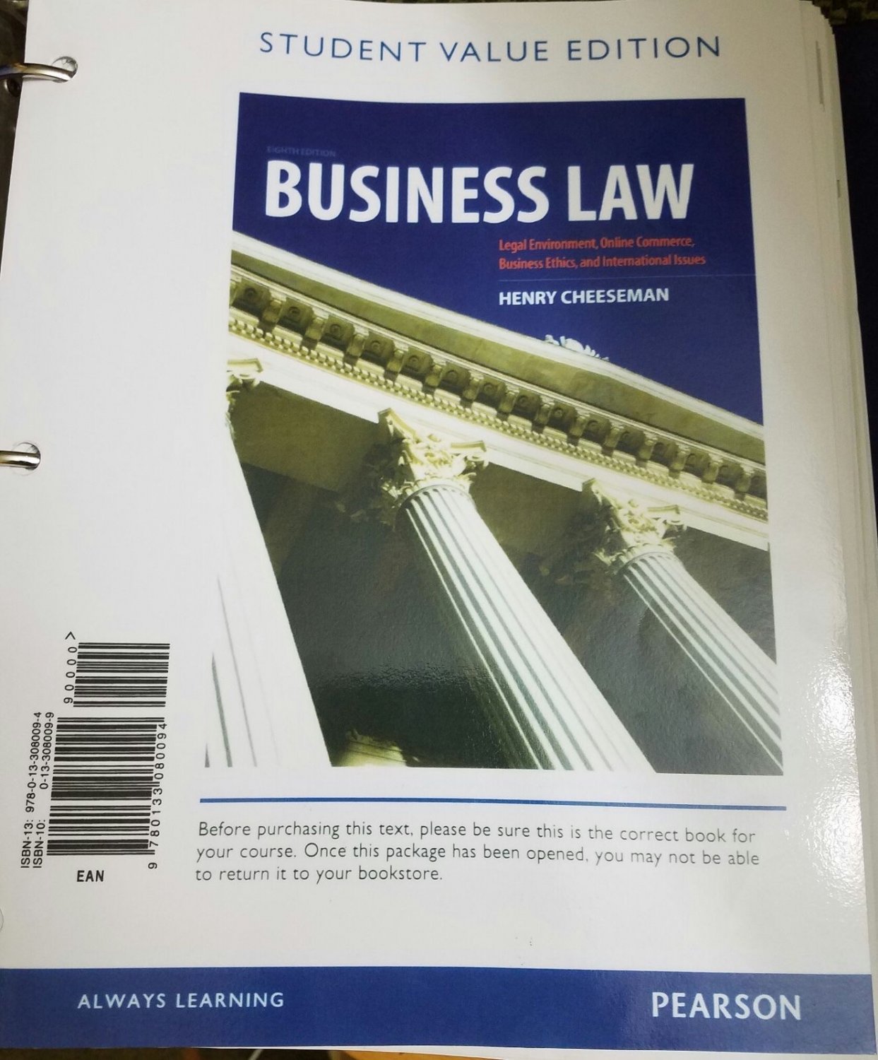 Business Law, Student Value Edition (8th Edition) Loose Leaf by Henry Cheeseman
