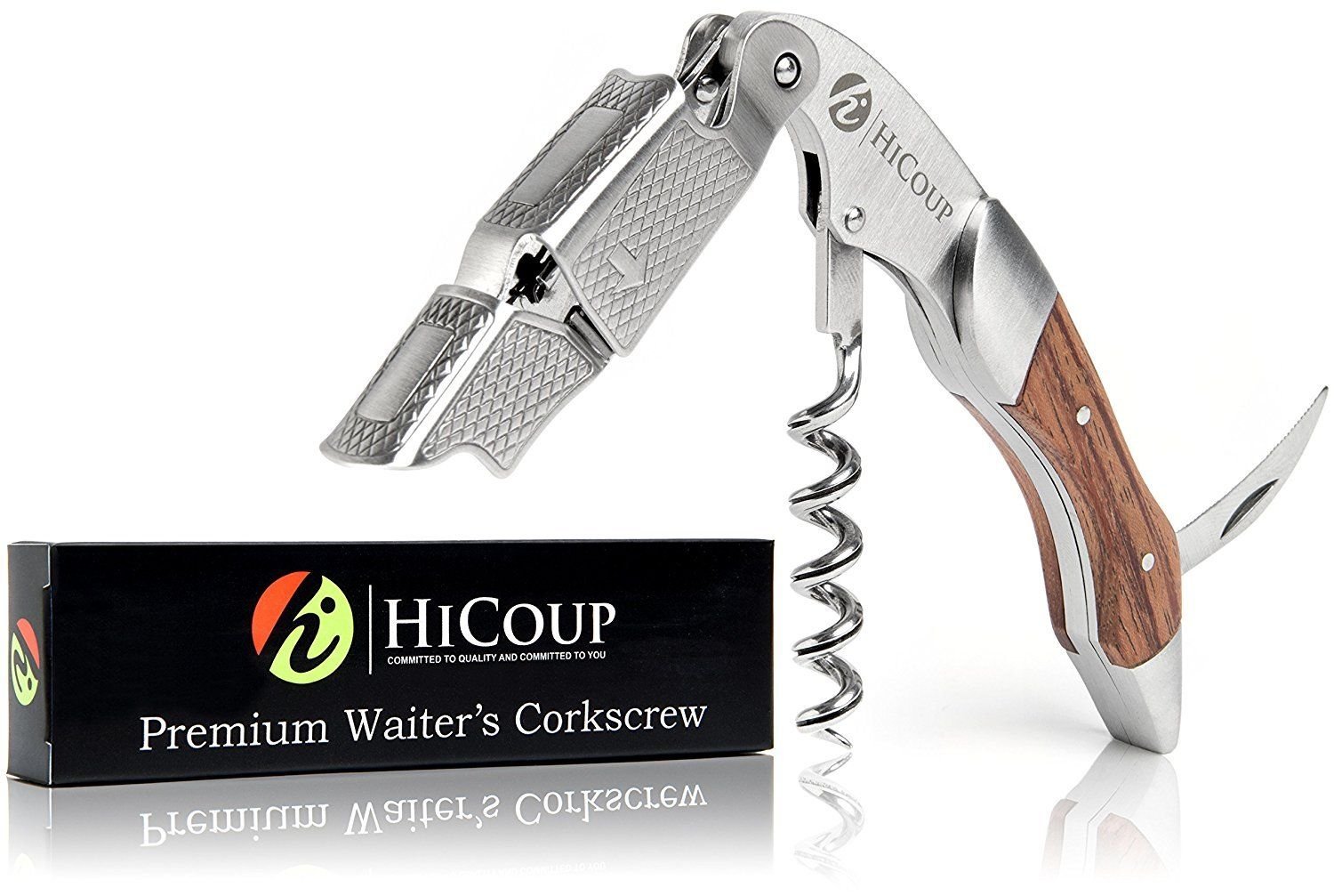 Waiters Corkscrew by HiCoup-Professional Stainless Steel with Rosewood Inlay