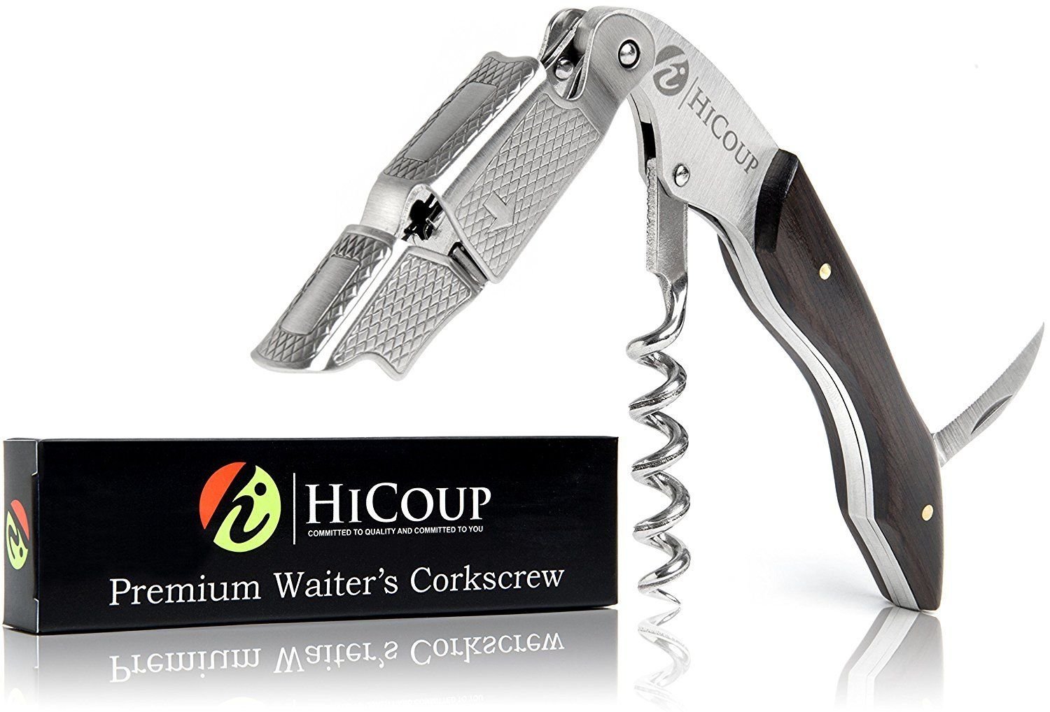 Waiters Corkscrew by HiCoup - Professional Ebony Wood All-in-one Corkscrew, Bott