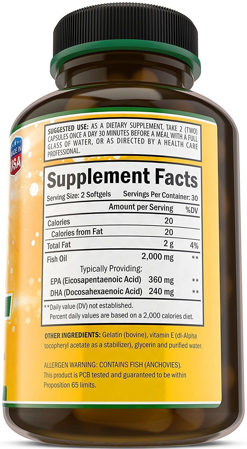 Omega 3 EPA DHA Supplement. 2000mg Omega 3 Fish Oil. Supports Heart