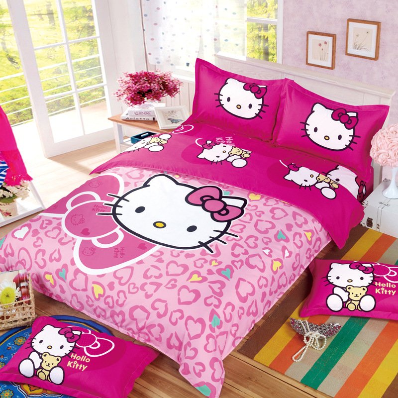 Full Size Hello Kitty #8 Bedding Set Duvet Cover Pillow Case Bedsheet
