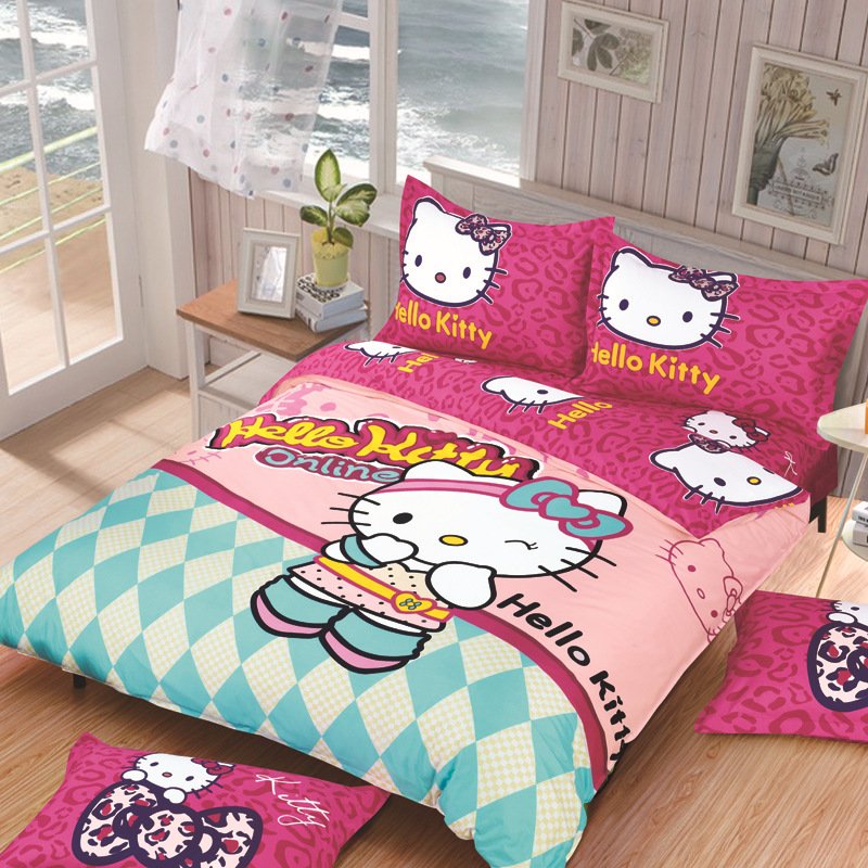 Full Size Hello Kitty 16 Bedding Set Duvet Cover Pillow Case Bedsheet