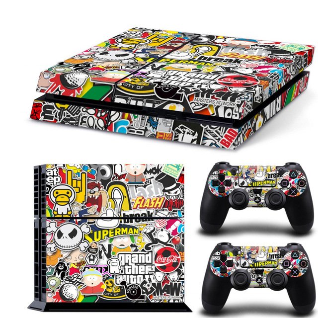 Bomb Graffiti New Design C Decal For Play Station 4 Slim Console + 2 Controller