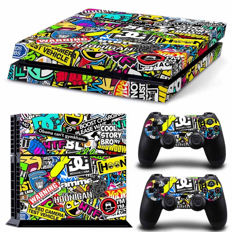 Bomb Graffiti New Design B Decal For Play Station 4 Slim Console + 2 Controller