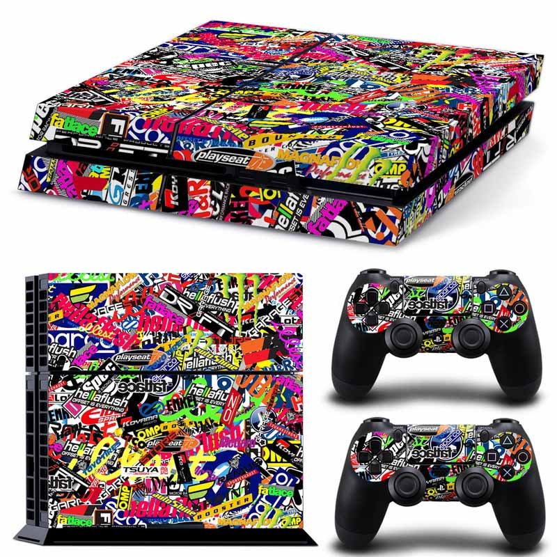 Bomb Graffiti New Design E Decal For Play Station 4 Slim Console + 2 Controller
