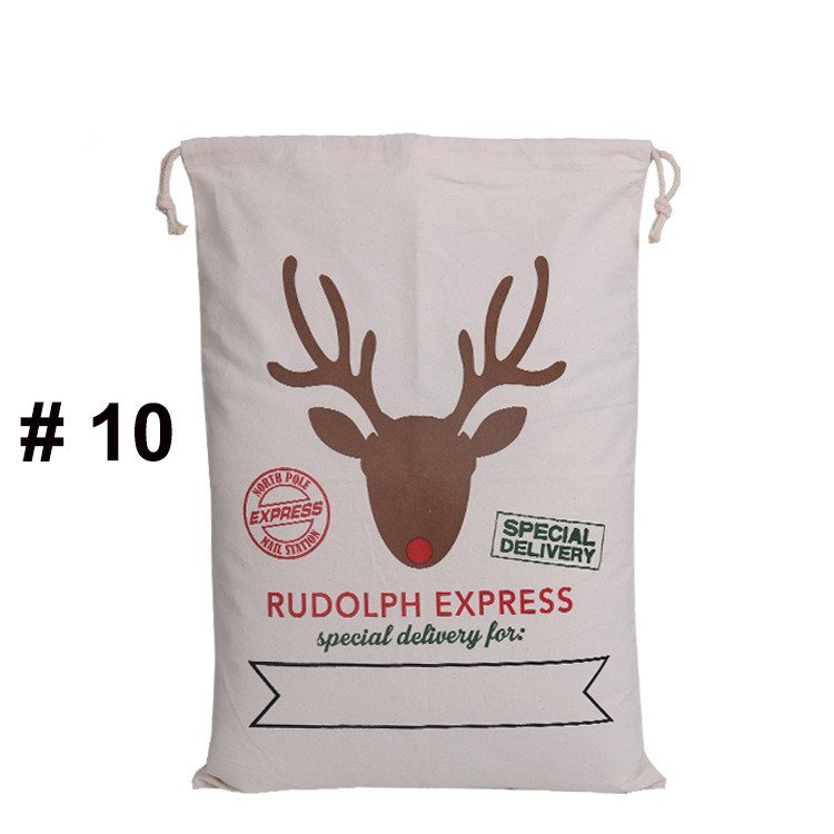 1pc Canvas Santa Sacks Vintage Christmas Gift Bag Design #10