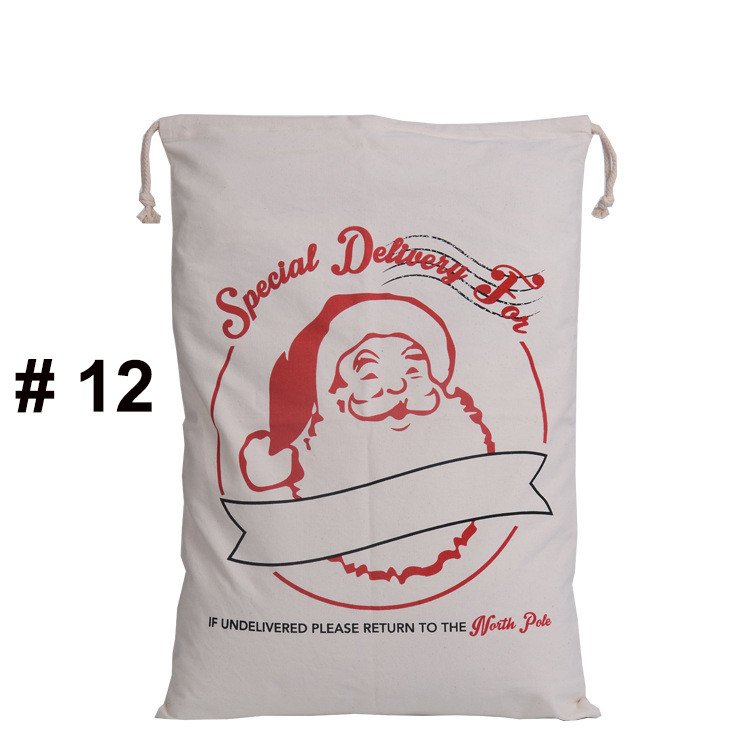 1pc Canvas Santa Sacks Vintage Christmas Gift Bag Design #12