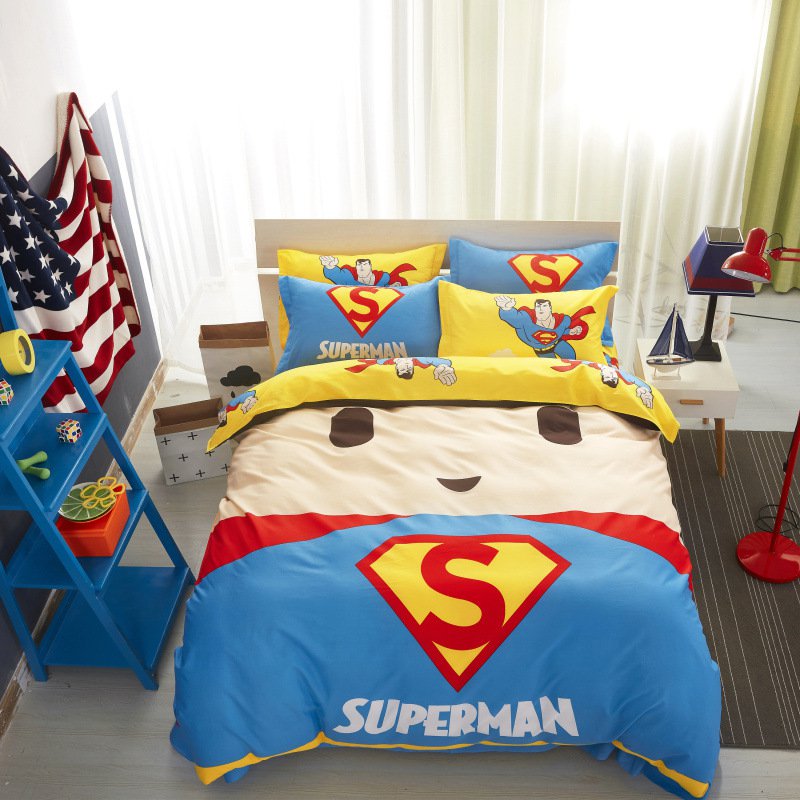 Twin Size Superman Cartoon #57 Bedding Set Quilt Cover Pillow Case Bedsheet