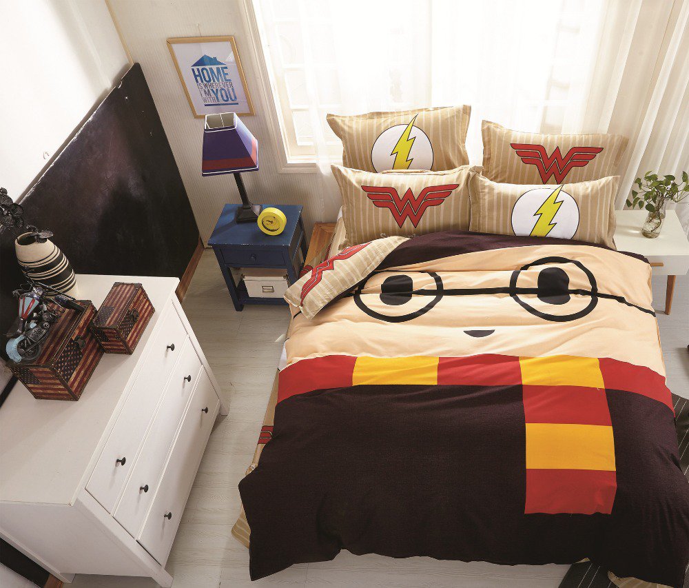 Twin Size Wonder Women Flash Minion Cartoon Bedding Set Quilt Cover Pillow Case Bedsheet