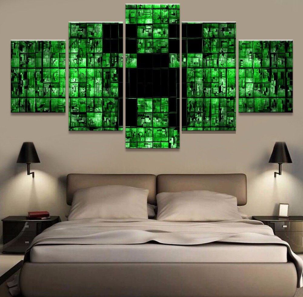 Minecraft 5 Piece Wall Art Canvas Prints (10x15cm,  10x20cm, 10x25cm) WITH FRAME