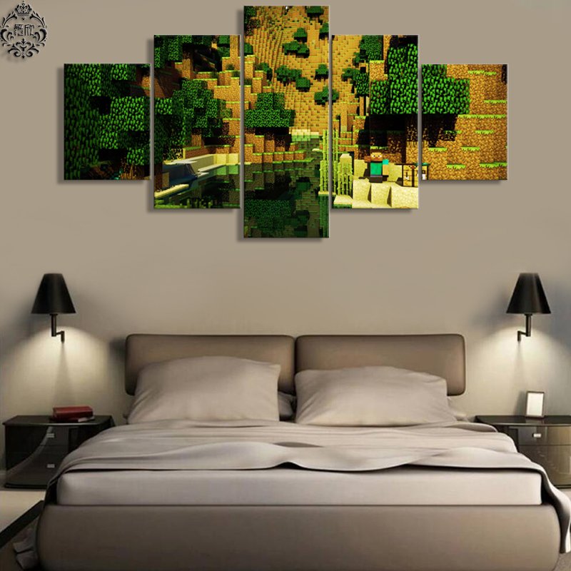 Minecraft 5 Piece Wall Art Canvas Prints (20x35cm,20x45cm,20x55cm) WITH FRAME