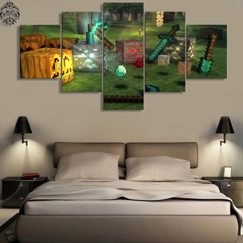 Minecraft 5 Piece Wall Art Canvas Prints (10x15cm,  10x20cm, 10x25cm) WITH FRAME