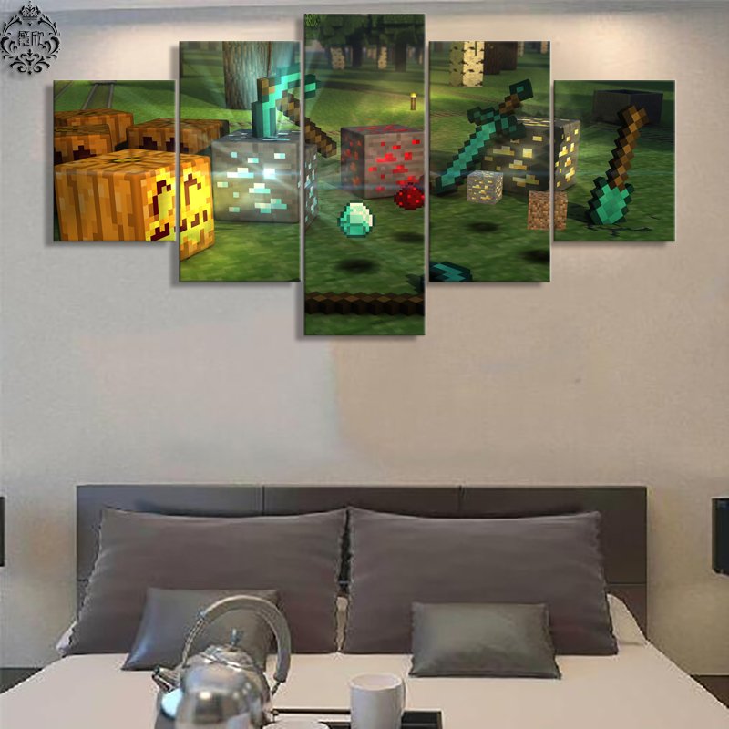 Minecraft 5 Piece Wall Art Canvas Prints (30x40cm,30x60cm,30x80cm) WITH FRAME