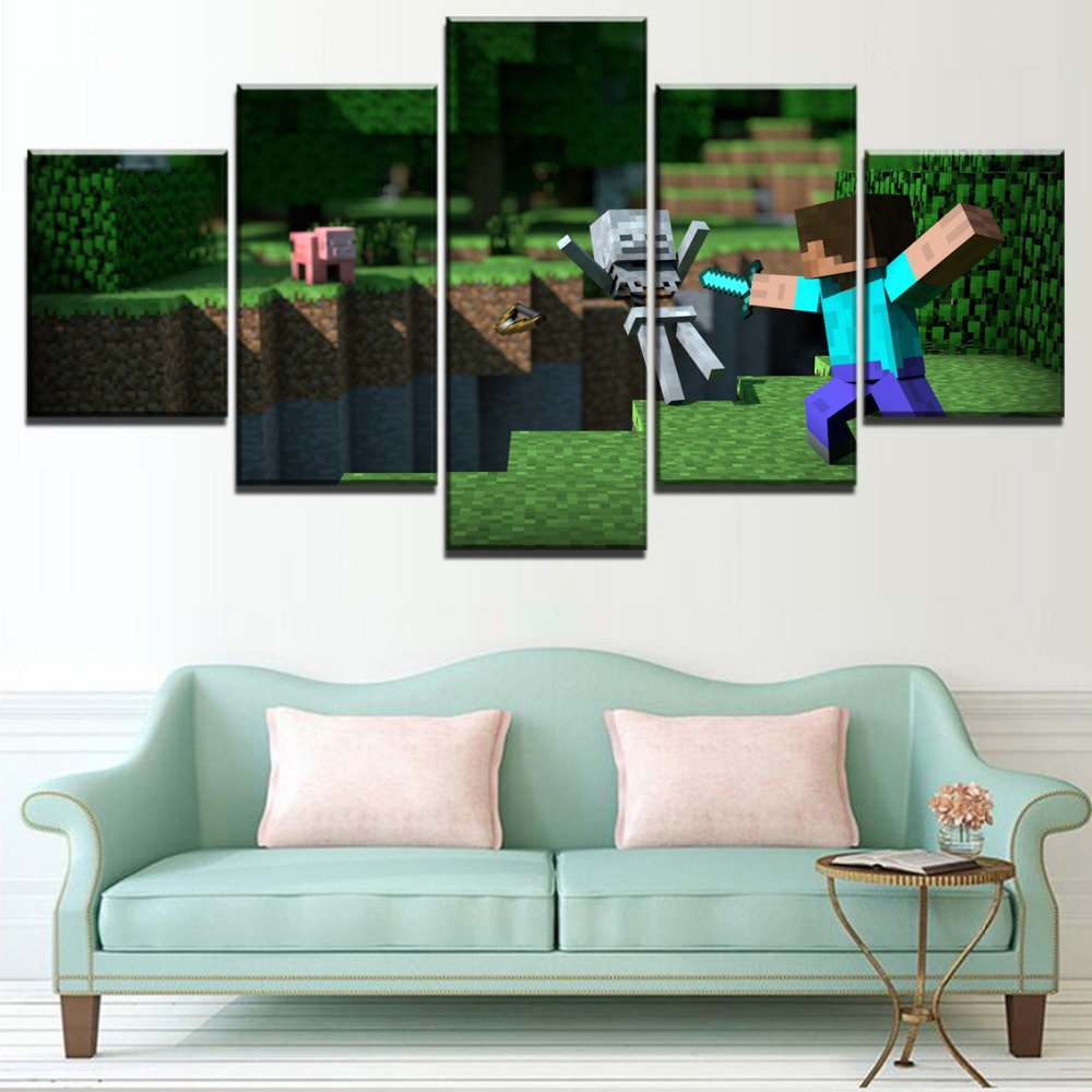 Minecraft 5 Piece Wall Art Canvas Prints (20x30cmx2,20x40cmx2,20x50cmx1) WITH FRAME