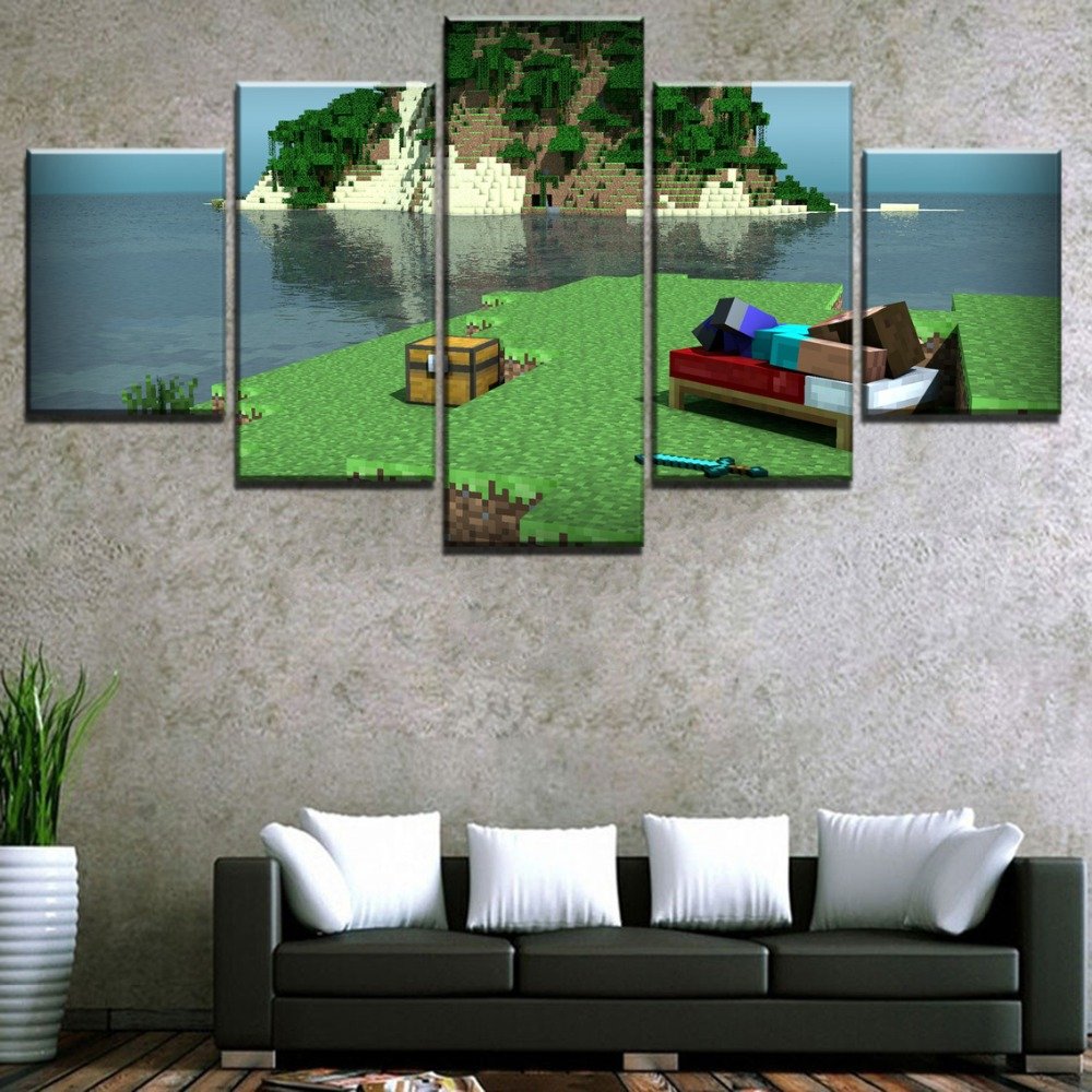Minecraft 5 Piece Wall Art Canvas Prints (10x15cm,  10x20cm, 10x25cm) WITH FRAME