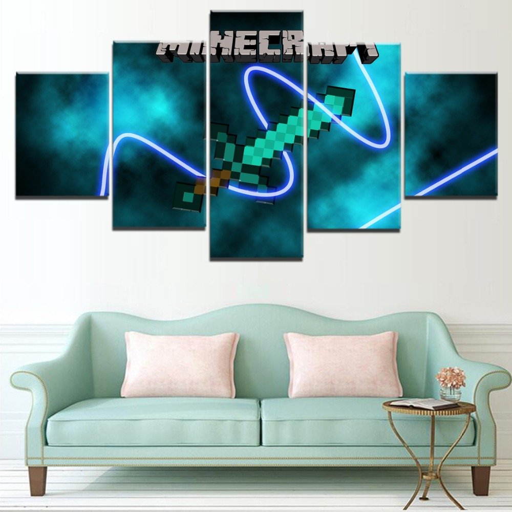 Minecraft 5 Piece Wall Art Canvas Prints (20x30cmx2,20x40cmx2,20x50cmx1) (no frame)