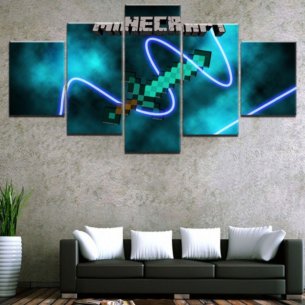 Minecraft 5 Piece Wall Art Canvas Prints (30x40cm,30x60cm,30x80cm) WITH FRAME