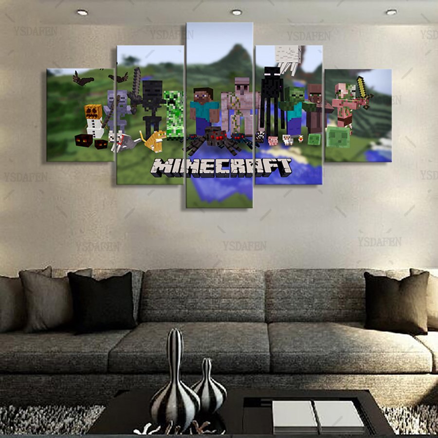 Minecraft 5 Piece Wall Art Canvas Prints (20x35cmx2,20x45cmx2,20x55cmx1 ...