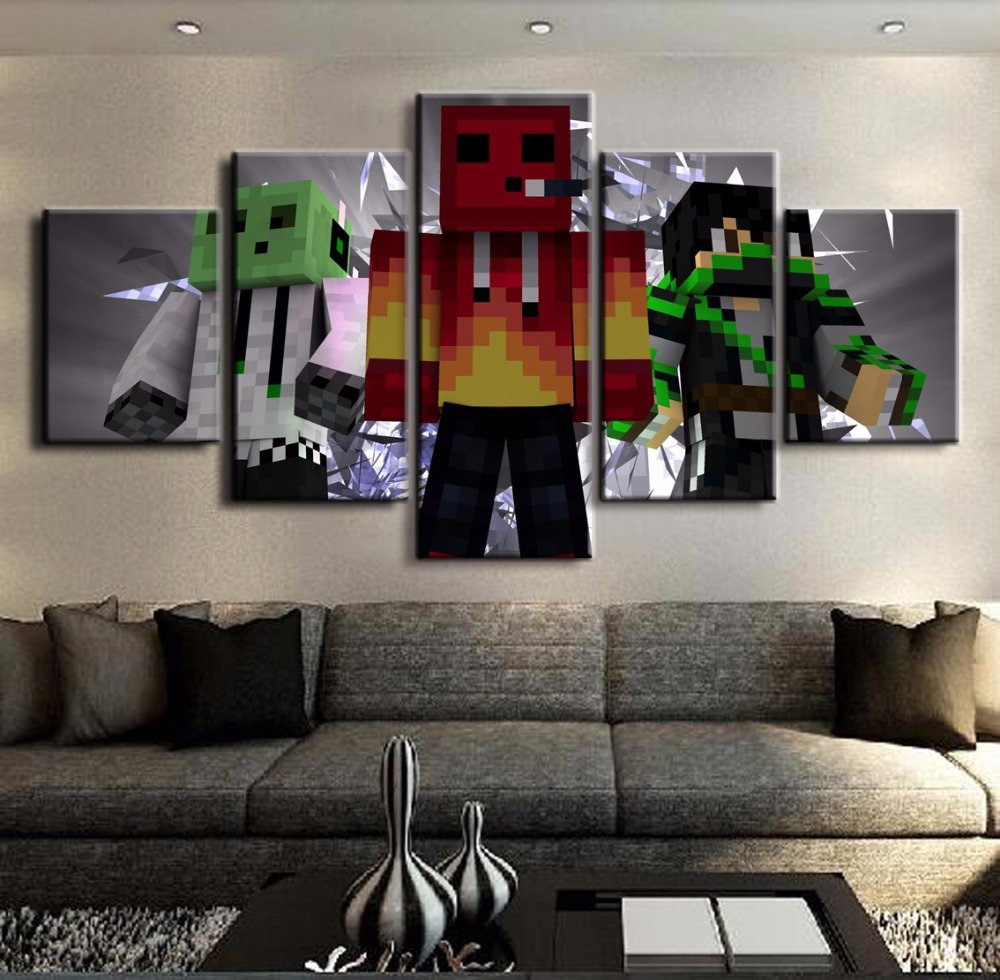 Minecraft 5 Piece Wall Art Canvas Prints (30x40cm,30x60cm,30x80cm) WITH FRAME