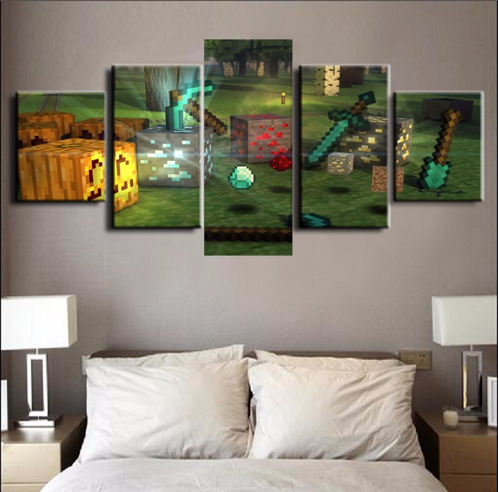 Minecraft 5 Piece Wall Art Canvas Prints (20x35cmx2,20x45cmx2,20x55cmx1 ...