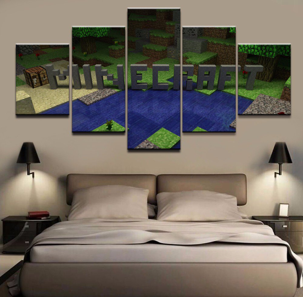 Minecraft 5 Piece Wall Art Canvas Prints (30x40cm,30x60cm,30x80cm) WITH FRAME