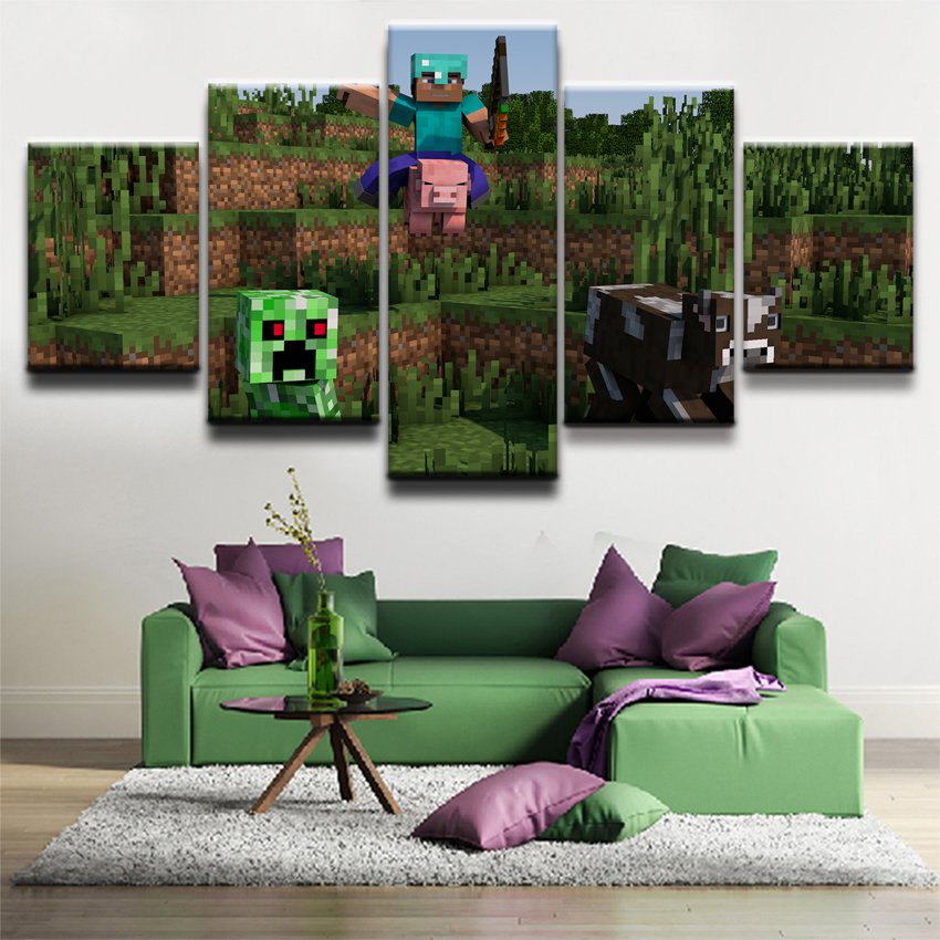 Minecraft 5 Piece Wall Art Canvas Prints (30x40cm,30x60cm,30x80cm) WITH FRAME