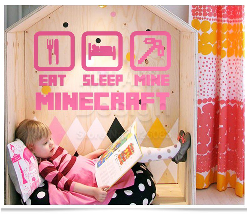 New Minecraft #12 Pink color Wall Sticker Wall Decals for Decorative Kids Room