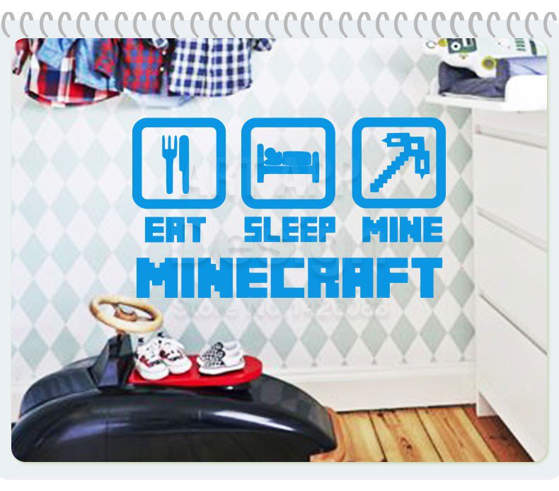 New Minecraft #10 Big Size blue color Wall Sticker Wall Decals for Decorative Kids Room